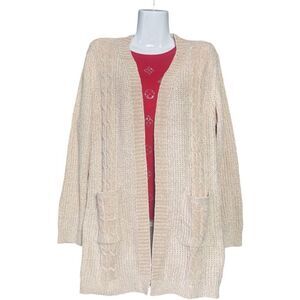 Ivory Chenille Chunky Open Front Long Cardigan